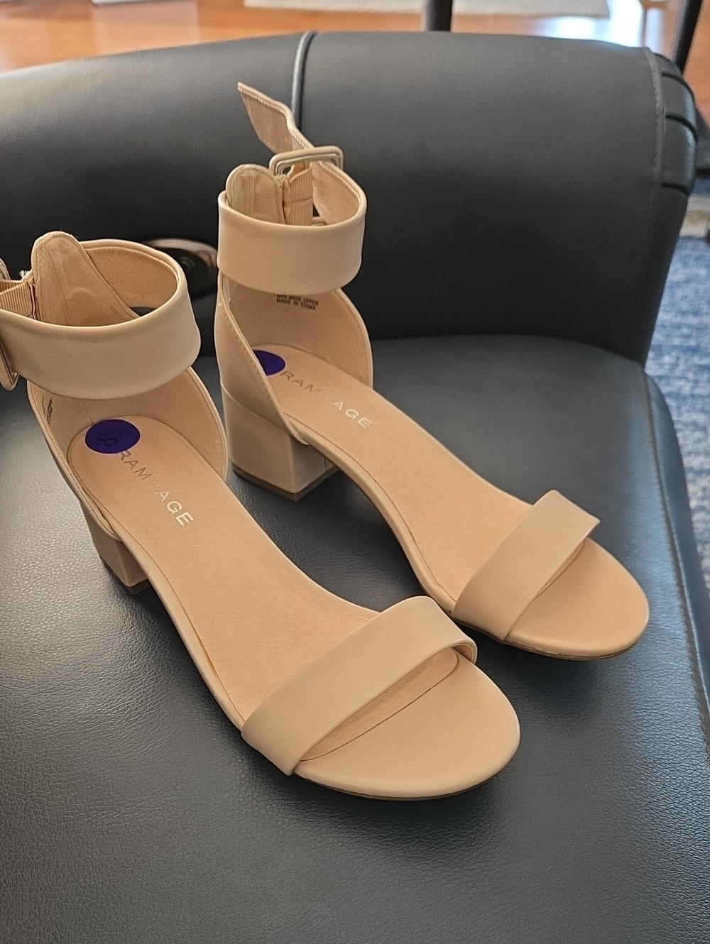 Like New Rampage Beige Ankle-Strap Block Heel Sandals, Box Included